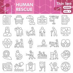 Human rescue collection or sketches. emergency theme icons in thin line style signs for web and app. Vector graphics isolated on white background.