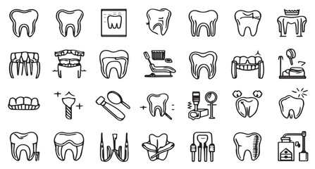 Dental Care Icons: Flat Vector Set for Dentistry & Oral Hygiene


