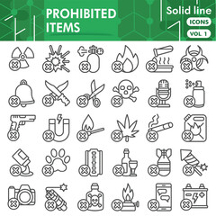 Prohibited items collection or sketches. forbidden item theme icons in line style signs for web and app. Vector graphics isolated on white background.