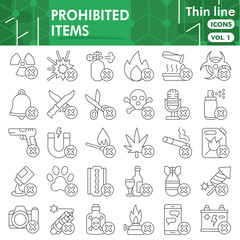 Prohibited items collection or sketches. forbidden item theme icons in thin line style signs for web and app. Vector graphics isolated on white background.