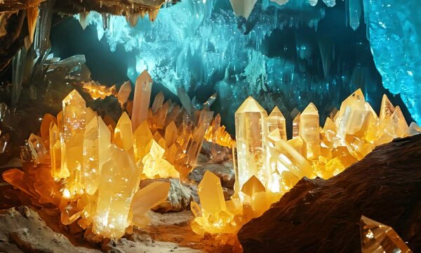 A cavern filled with ammonium chloride crystals, glowing with an otherworldly light