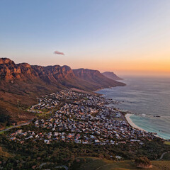 Colorful Sunset View from Cape Town's Lion's Head of Camps Bay, South Africa, Nature Stock Photo,...
