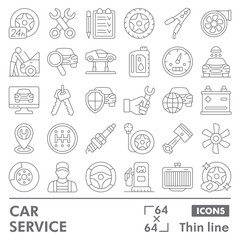 Car service collection or sketches. vehicle repair theme icons in thin line style signs for web and app. Vector graphics isolated on white background.