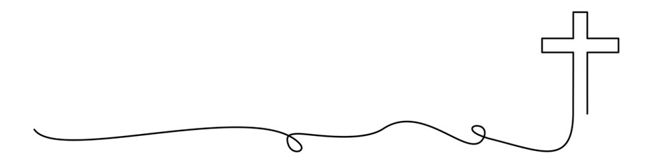 Christian cross continuous line drawing art vector. Minimal outline symbol of faith, Jesus, and spirituality. Simple religious design for decorations, poster, invitation, banner