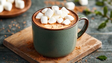 Warm, creamy hot chocolate topped with fluffy marshmallows