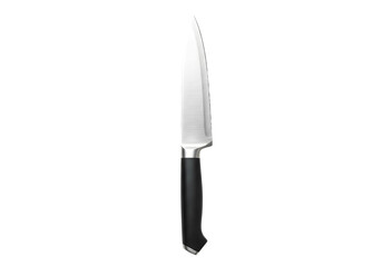 Obraz premium Sharp kitchen knife with stainless steel blade and ergonomic handle, isolated on pure white background