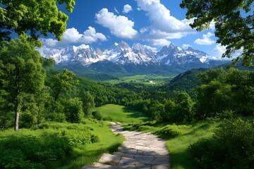 Mountain Valley Stone Path Summer.