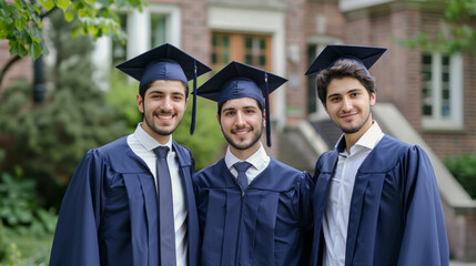 Young happy and joyful graduates. Graduation ceremony of students from prestigious universities and business schools.