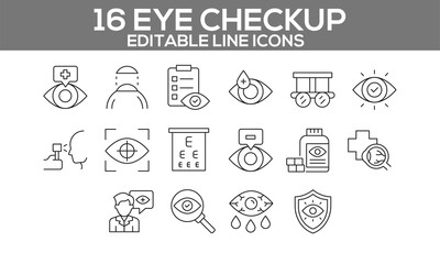 Eye Checkup Line Icons – Editable Ophthalmology & Vision Care Vector Set