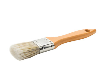 Paintbrush with clean bristles and ergonomic handle, isolated on pristine white background