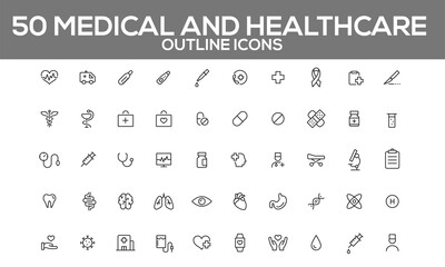 Medical & Healthcare Outline Icons - Professional Clinic & Pharmacy Vector Set