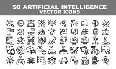 AI Vector Icons – Futuristic Artificial Intelligence & Machine Learning Symbol Set