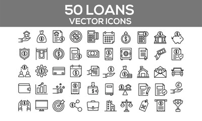 Loans Vector Icons – Banking, Mortgage & Financial Credit Symbols (Editable)