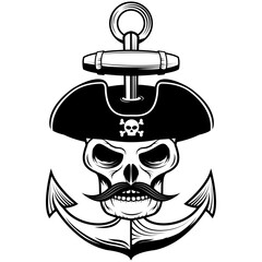  pirate skulls with swords. Design element for logo, label, emblem, sign, brand mark. Vector illustration.