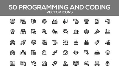 Programming & Coding Vector Icons – Developer Tools & Language Symbols (Editable)