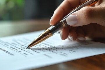 A hand holding a pen writing on a paper surface