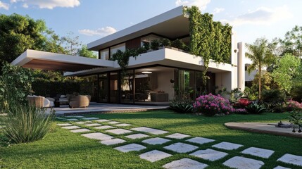 Modern House Exterior with Lush Landscaping