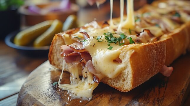とろけるチーズとハムのオープンサンド