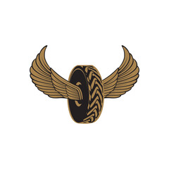 Tire service. Car repair. Winged wheels. Design elements for logo, label, emblem. Vector illustration.
