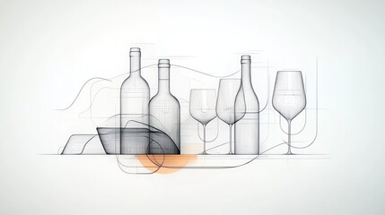 Wine Glass and Bottle Design Sketch