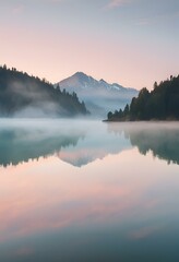 Obraz premium Illustrate a serene mountain lake at dawn