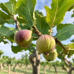 A fig tree with ripe figs hanging