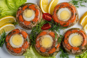 galareta, jedzenie, posiłek, płyta, przekąska, lunch, dania, jarzyna, jajko © yanek