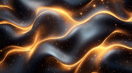 Obraz premium A mesmerizing abstract wave pattern featuring golden and blue tones, encapsulating a cosmic ambiance with shimmering stars.
