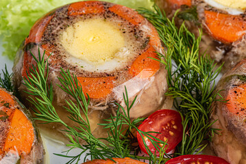 galareta, jedzenie, posiłek, płyta, przekąska, lunch, dania, jarzyna, jajko © yanek
