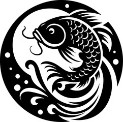 sketch vector illustration silhouette design icon logo symbol fish swimming free traditional ethnic style  