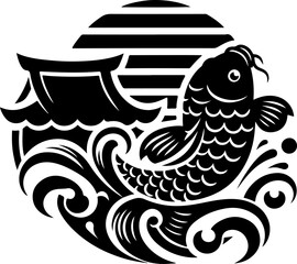 sketch vector illustration silhouette design icon logo symbol fish swimming free style ethnic traditional vintage  