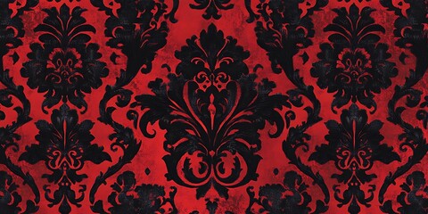 Fototapeta premium Classic Red and Black Damask Pattern with Ornate Vintage Elegance