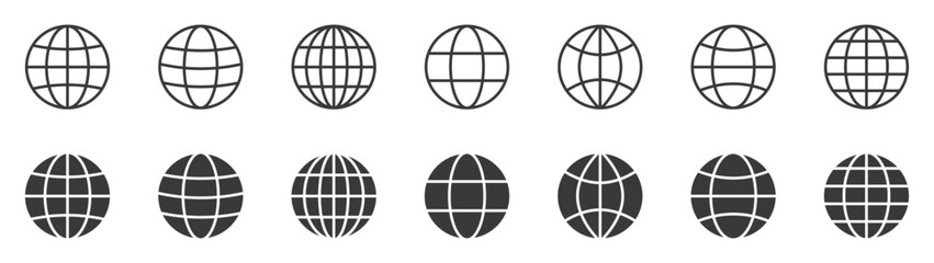 Set of world icon. Globe symbol, international globe, website, web. Earth Illustration, planet logo. Vector.