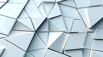 A modern white abstract background with intersecting triangles, glossy geometric shapes, and a subtle 3D texture. Tech-inspired web and flyer design.