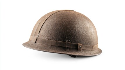 Fototapeta premium A vintage military helmet showcases a blend of history and resilience. This iconic piece represents bravery and the essence of protection. Explore its significance. Generative AI