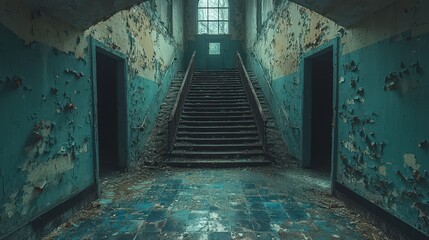 Obraz premium Abandoned psychiatric hospital interior slung derelict forsaken outcast