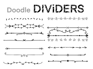 Doodle dividers collection design.Line Borders sketch hand drawn.