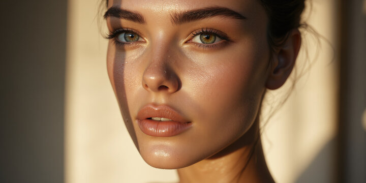 Perfect skin beauty close-up Cosmetics and skincare advertising Extreme close-up of flawless female face, focus on eye and cheekbone area