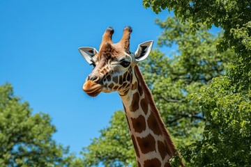 Fototapeta premium The Gentle Giant (giraffe reaching for the treetops) 