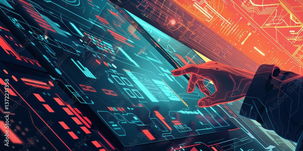 Poster Embark on a journey through cyberspace with futuristic digital interface illustrations