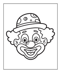 Obraz premium Funny clown coloring page for kids, black line art vector illustration on white background