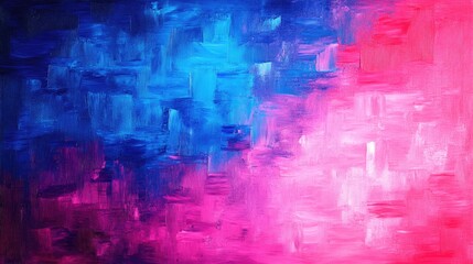 Brushstrokes create a pink and blue gradient, blending and contrasting colors