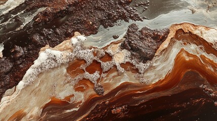 Obraz premium The smooth flow of the river contrasts beautifully with the rusty reds and golds of the iron-laced stones beneath.