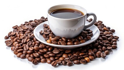 Fototapeta premium Double Exposure Coffee: Coffee Beans & Cup, Surreal Coffee Art, Abstract Coffee Photography