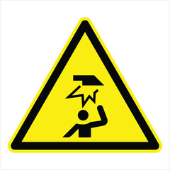 Yellow triangular warning sign indicating the potential danger of falling objects from above, emphasizing workplace safety