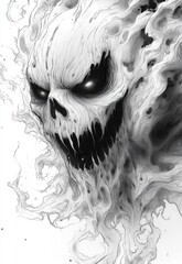 Evil ghost in the form of a skull on a white background.