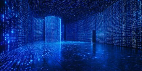 Digital Matrix of Glowing Blue Binary Code for Futuristic Tech Designs, Cyber Aesthetics, or AI Concepts