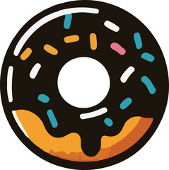 Donut vector art illustration. Donut vector icon. Donut / doughnut with chocolate frosting and sprinkles flat icon for food apps and websites.