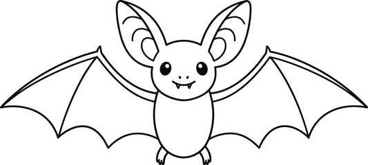 Cute Halloween Bat Line Art Vector – Spooky and Fun Cartoon Bat Illustration
