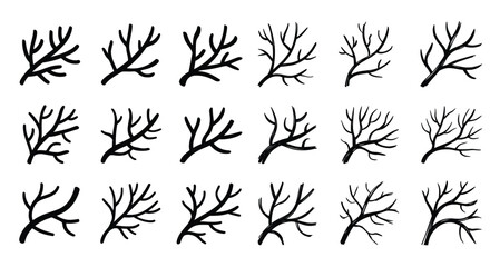 Artistic Branch Silhouette: A collection of diverse silhouette branches in a minimalist and artistic design, showcasing the raw beauty and intricacy of nature's art